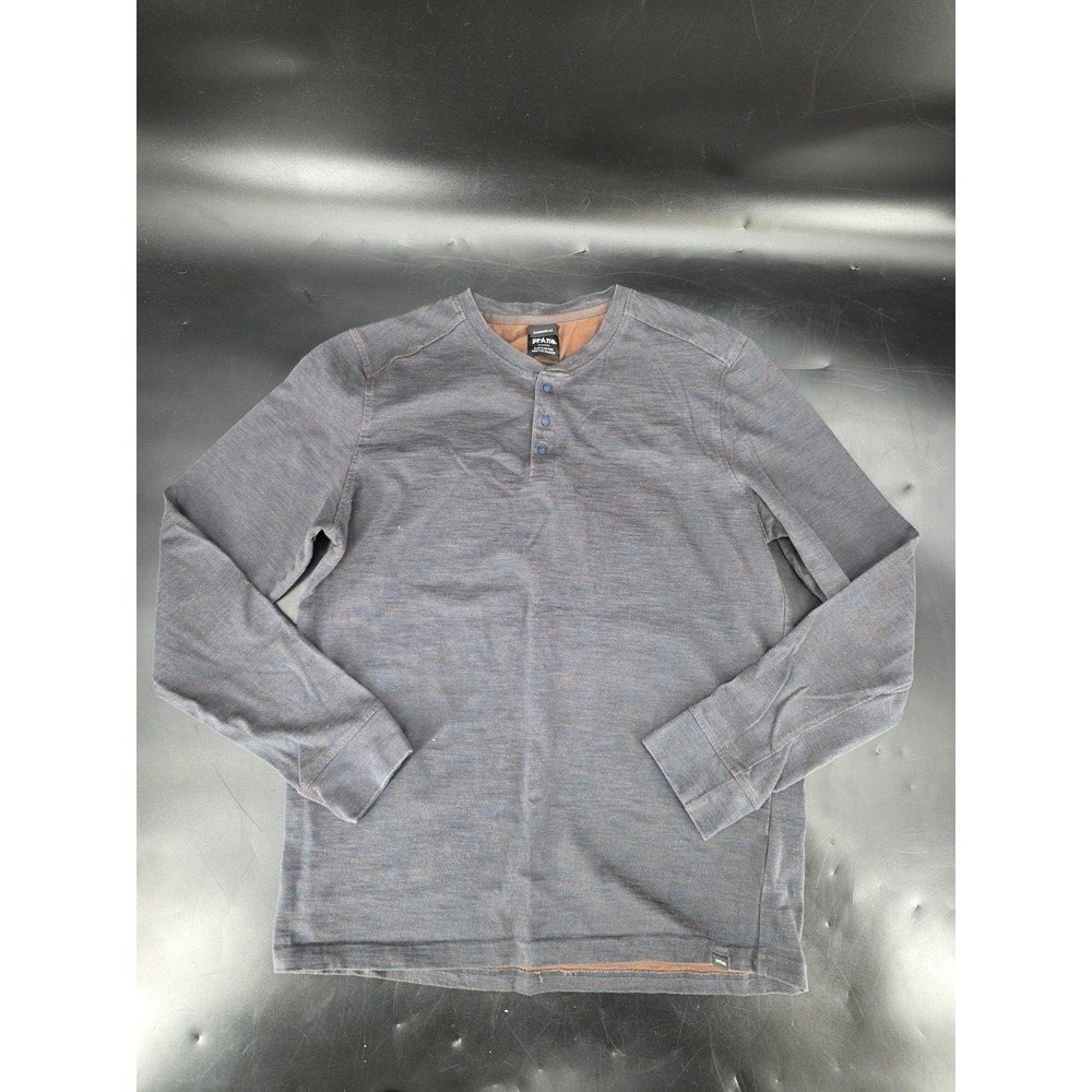 Prana Shirt Men's Medium Gray Long Sleeve Ronnie Henley II 3 Button